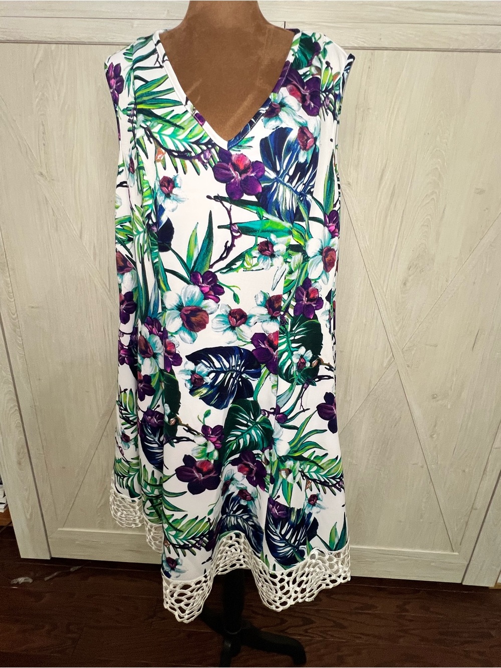Donna Ricco Tropical Floral Shift Dress Lace Hem Plus Size 16W EUC
